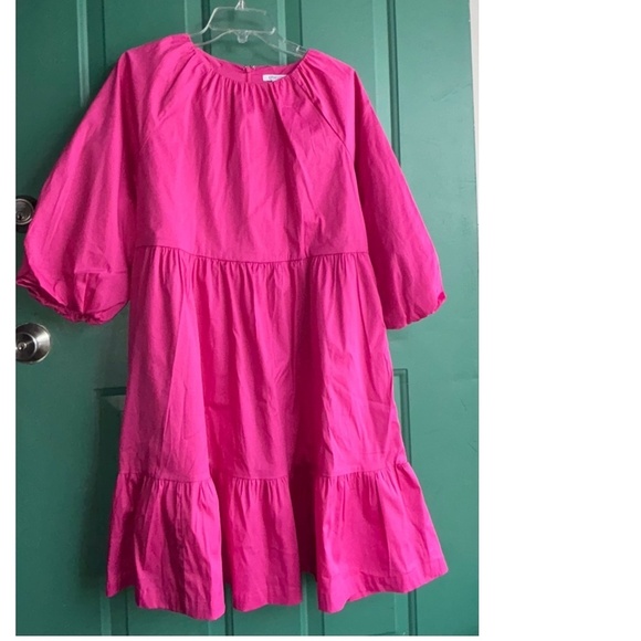 NWT CHICOS  Vibrant Pink Tiered Dress Sz 4 - Picture 1 of 12